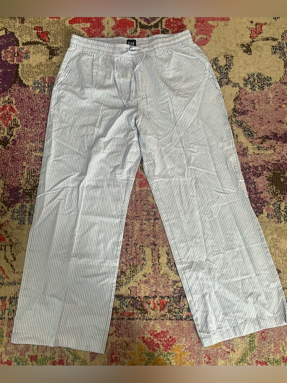 GAP Light Blue and White Pinstripe Drawstring Joggers